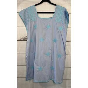J. Marie Size LG Dress Blue With Stars Short Sleeve Preppy Cute